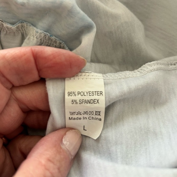 Maxi Dress Grey with Blue Pink White Flowers Round Neck Pockets size Large - Picture 16 of 16
